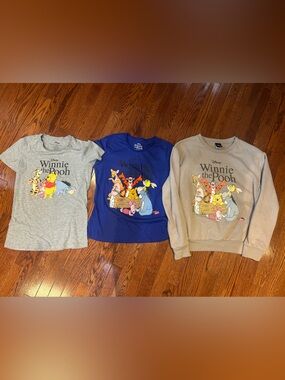 Disney Winnie the Pooh Trio Graphic Tops in Gray, Blue, and Tan